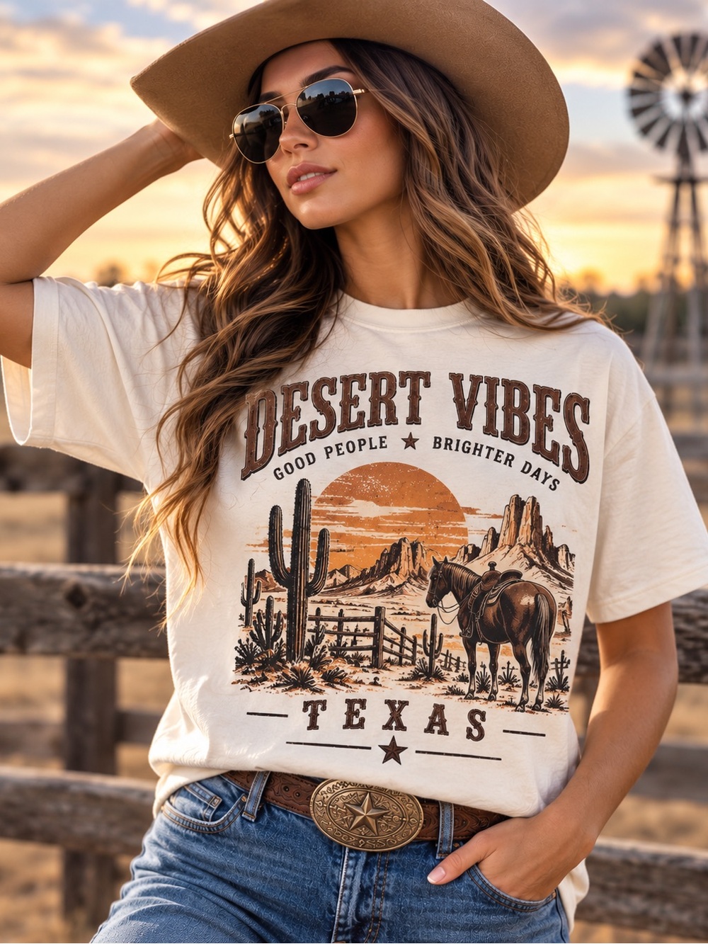 Desert Vibes Texas Western Graphic T- Shirt Women’s 100% Cotton